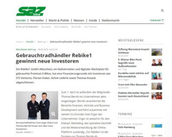 Gebrauchtradh&auml;ndler rebike1 gewinnt neue Investoren
