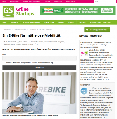 gruene-startups.de: Ein E-Bike für mühelose Mobilität