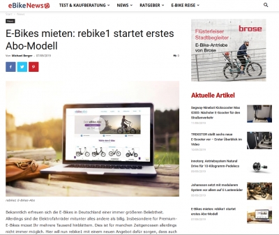 E-Bikes mieten: rebike1 startet erstes Abo-Modell