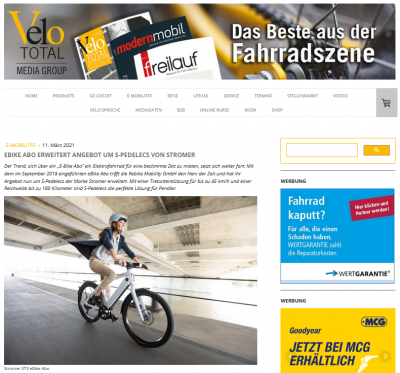 velototal.de: eBike Abo erweitert Angebot um S-Pedelecs von Stromer