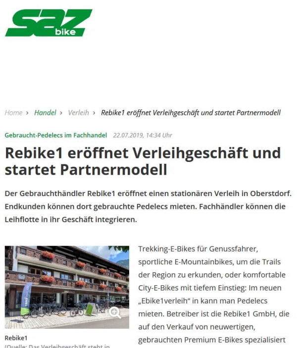 rebike1 eröffnet Verleihgeschäft und startet Partnermodell