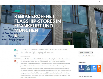 Pedelec-elektrofahrrad.de: Rebike eröffnet Flagshipstores in Frankfurt und in München