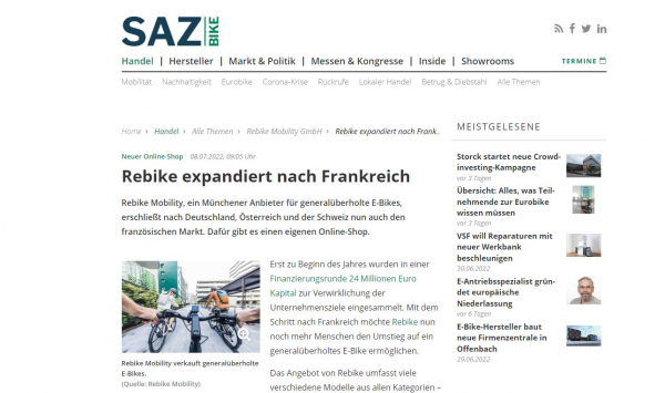 Sazbike.de: Rebike expandiert nach Frankreich